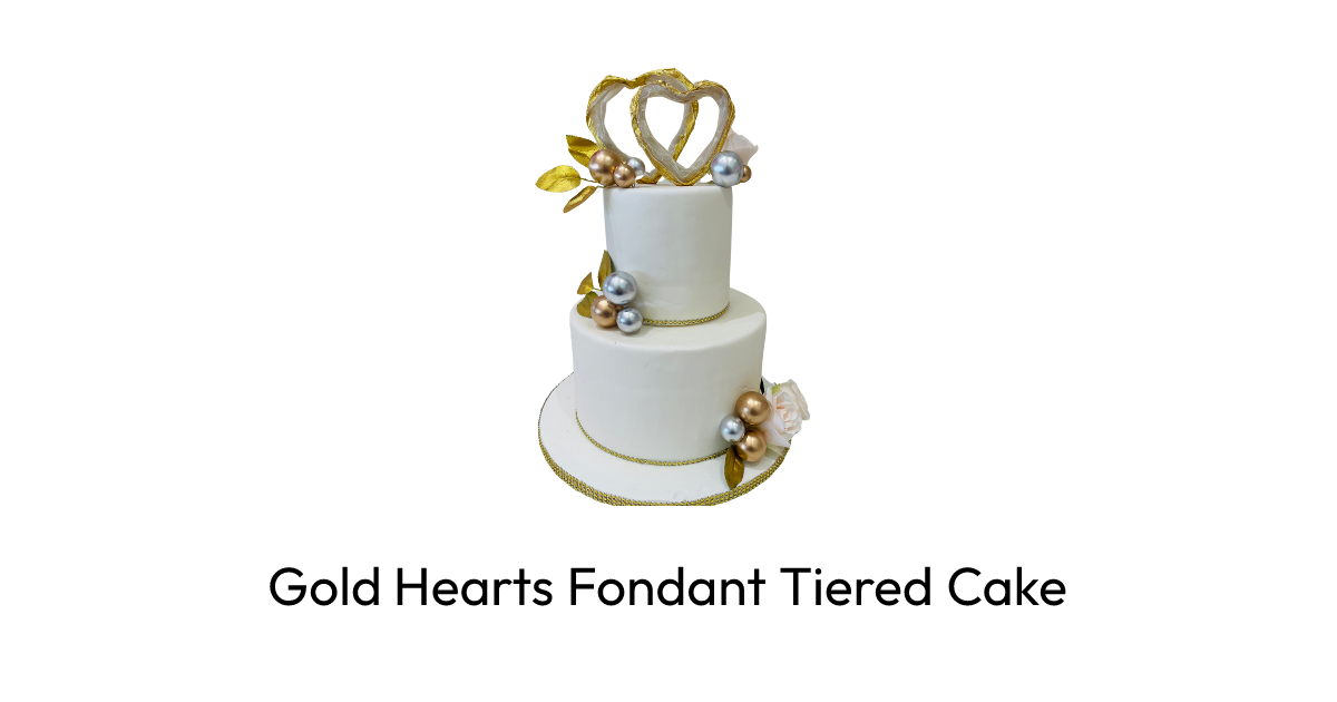 Gold Hearts Fondant Tiered Cake | Rashmi's Bakery