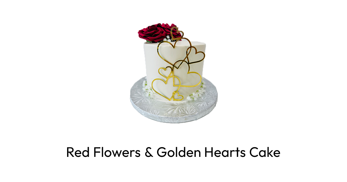 Red Flowers & Golden Hearts Cake | Rashmi's Bakery