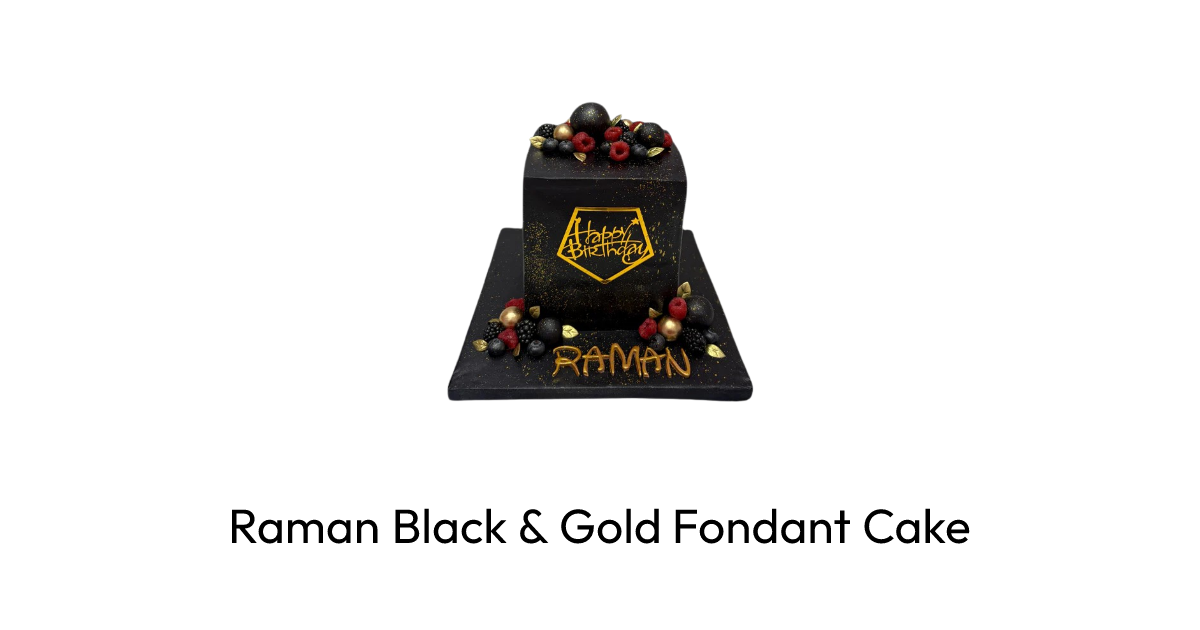 Raman Black & Gold Fondant Cake | Rashmi's Bakery